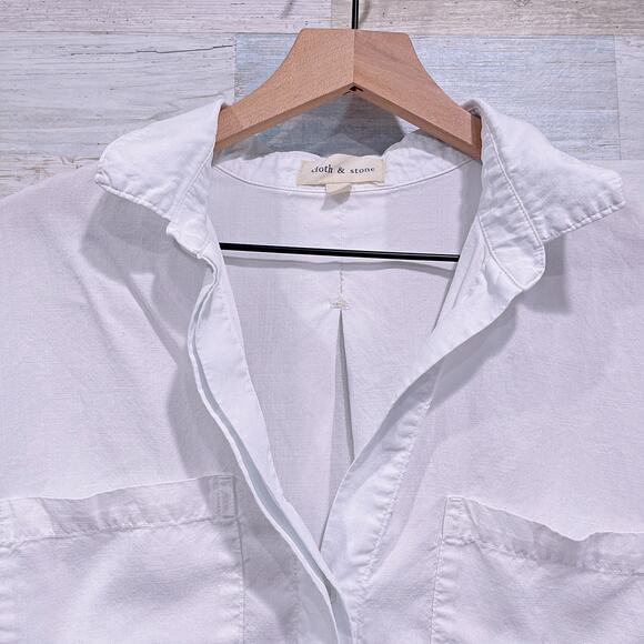 Cloth & Stone Lyocell Split Back Button Down Shirt White Oversized Womens Small - Picture 2 of 9